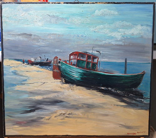 Dipinto olio mare legno 53 - olio,